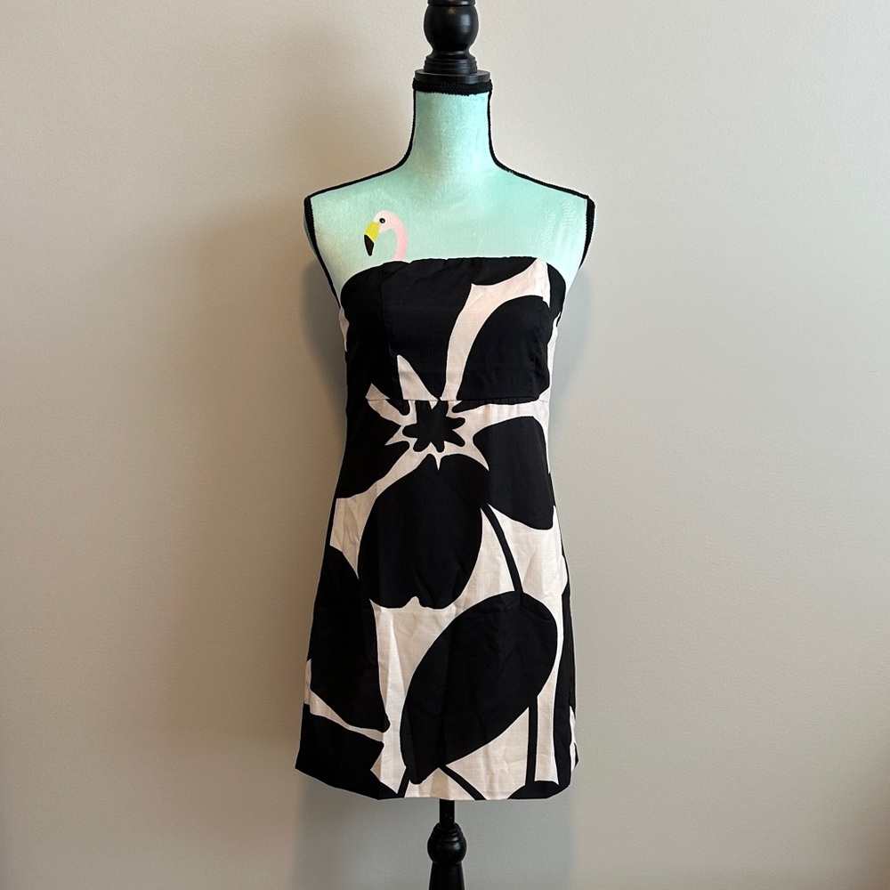 Source Unknown Strapless Dress in Black and Cream Floral